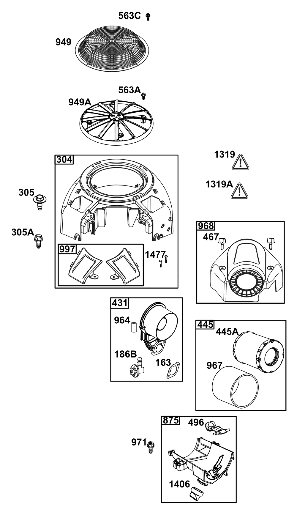 Blower Housing And Air Cleaner Group Diagram and Parts List for 44C877-0001-B5 400000 - 699999 Briggs and Stratton Engine